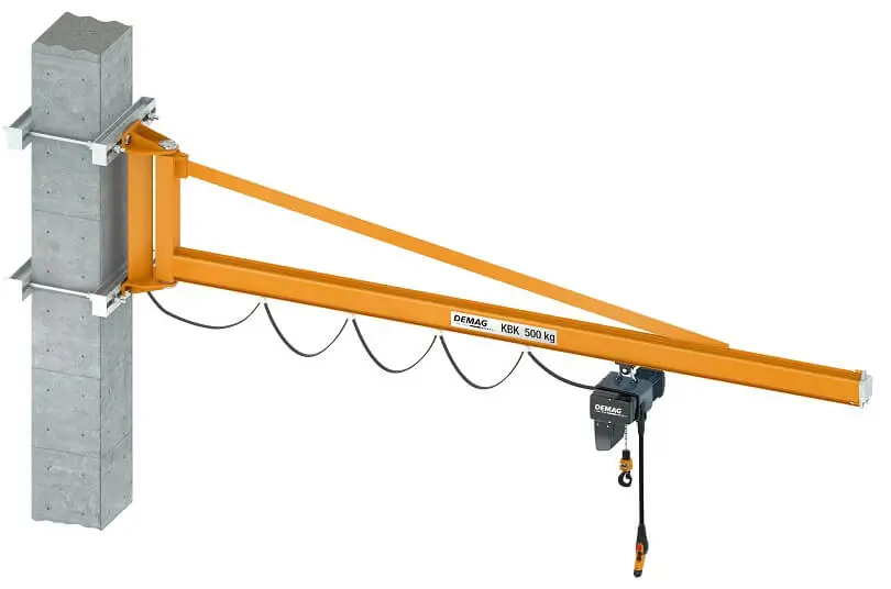 DEMAG Wandschwenkkran mit 1 Ausleger, KBK abgespannt - Stahl - DEMAG Elektrokettenzug DC II - 2 Hubgeschwindigkeiten